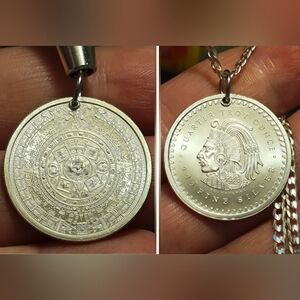 ♧ .999 Fine SILVER 1/4th Oz Aztec / Calender Reversible Pendant / Amulet - 28mm